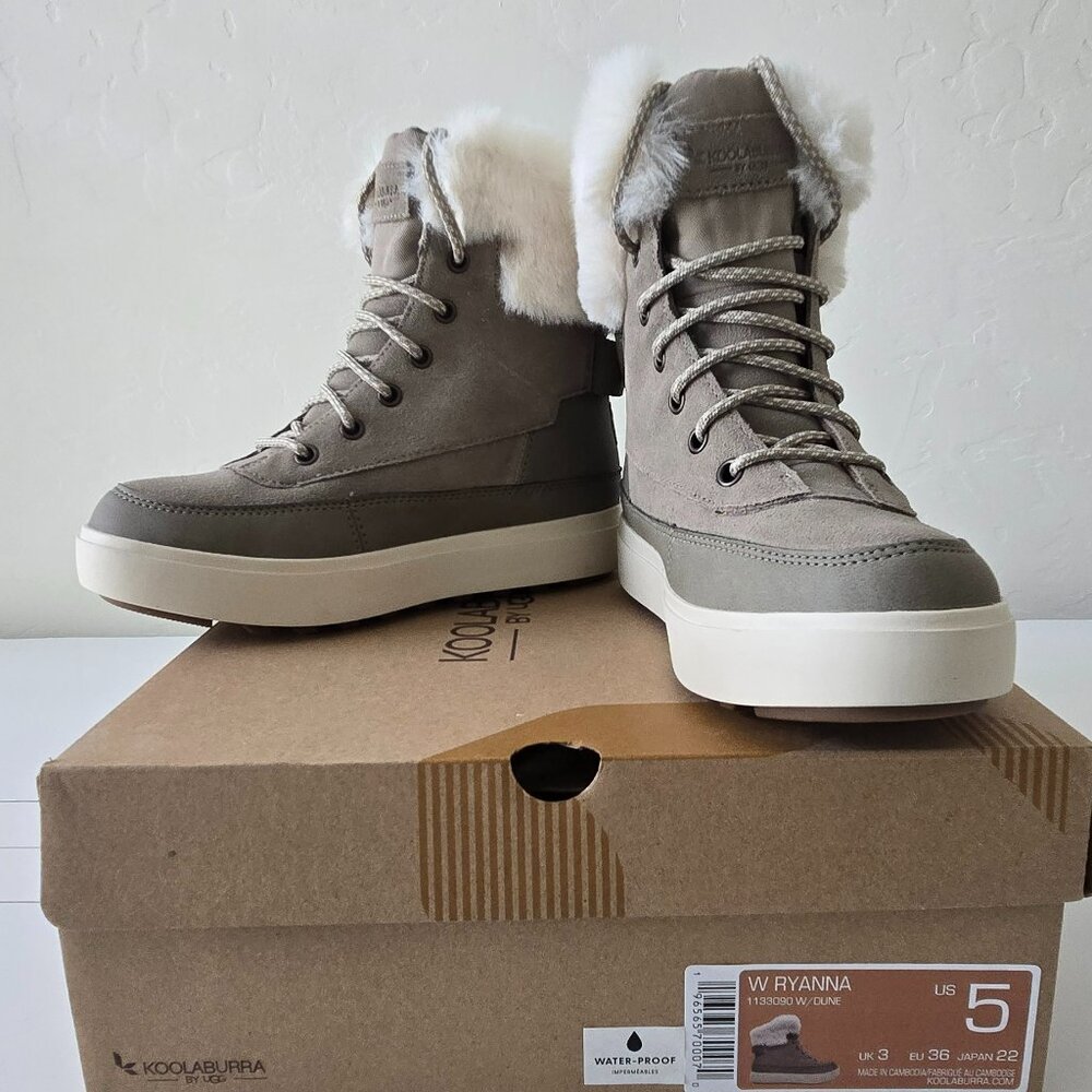 Koolaburra by UGG Ryanna Waterproof Suede Winter Boots Faux Fur Lace Up (NIB)